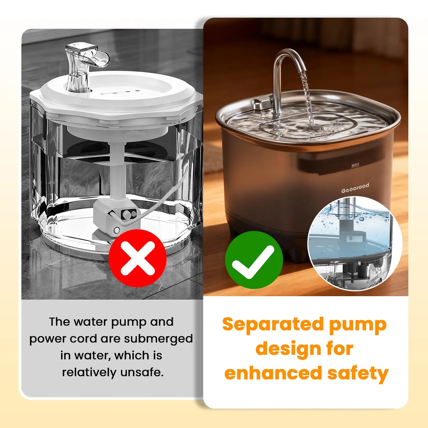 Geoorood Cat Water Fountain Cordless, 101Oz/3L Wireless Pet Water Fountain for Indoor Cats, Battery-Operated Cat Drinking Fountain with Motion Sensor, Ultra-Quiet Pump, Bpa-Free