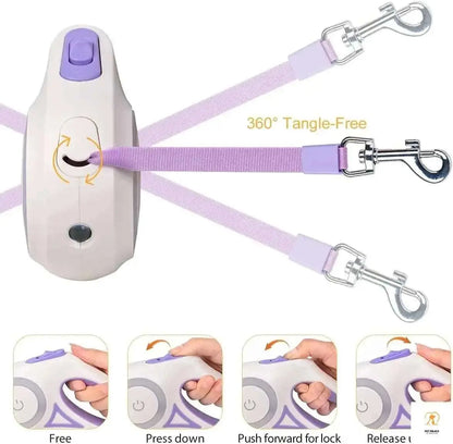 3M/5M Automatic Retractable Dog Leash with Flashlight, LED Glowing at Night Walking Leash, Durable Nylon Outdoor Leash for Dog