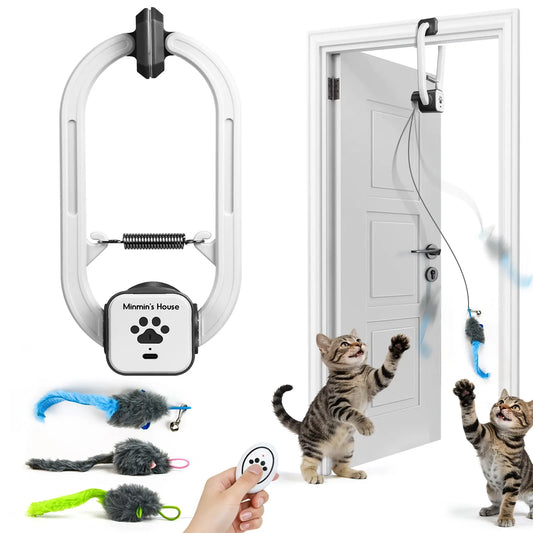 Minmin'S House Rechargeable Electric Cat Teaser with Remote – Interactive Door Clip Teaser for Cats, 2 Motion Modes (360° Spin & Irregular Jumping), Smart Auto Cat Toy for Exercise & Fun Tiktokshopspringglowup