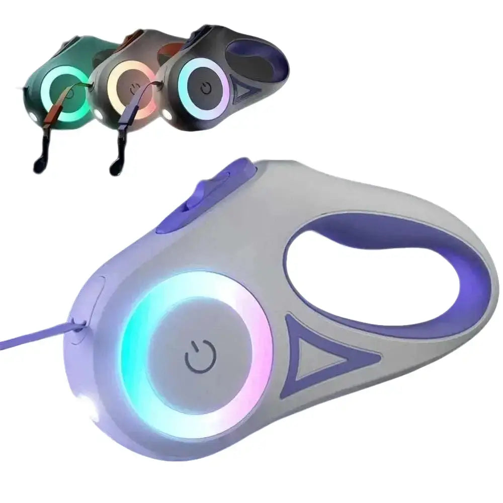 3M/5M Automatic Retractable Dog Leash with Flashlight, LED Glowing at Night Walking Leash, Durable Nylon Outdoor Leash for Dog