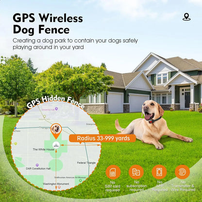 【Newyear2026】Electric Fence for Dogs, Dog Training Collar Outdoor GPS Fence System Waterproof Wireless Fence for Dogs Adjustable Warning Strength Radius 33-999 Yards Rechargeable Smart Pet Containment System for Dogs