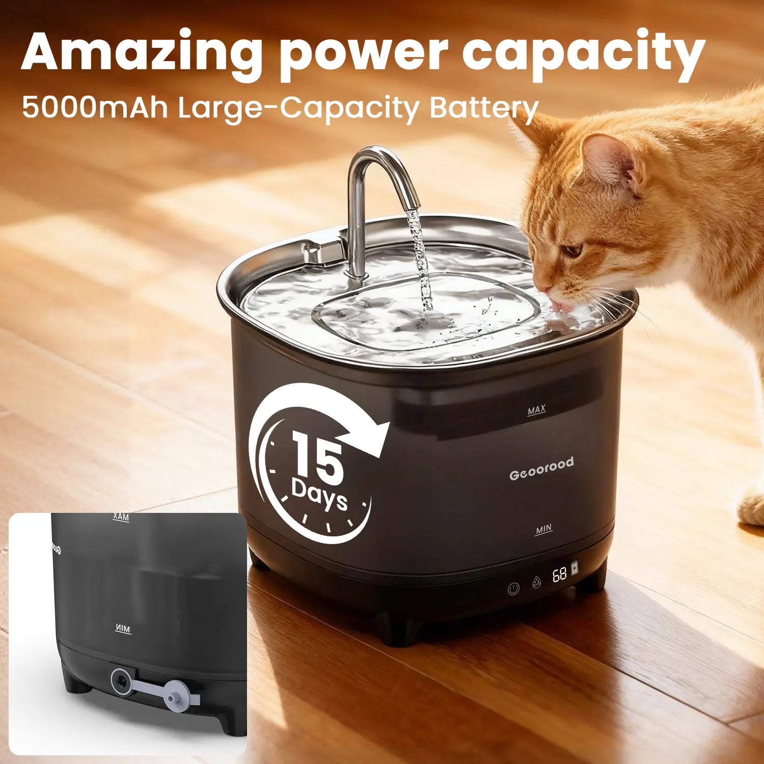 Geoorood Cat Water Fountain Cordless, 101Oz/3L Wireless Pet Water Fountain for Indoor Cats, Battery-Operated Cat Drinking Fountain with Motion Sensor, Ultra-Quiet Pump, Bpa-Free