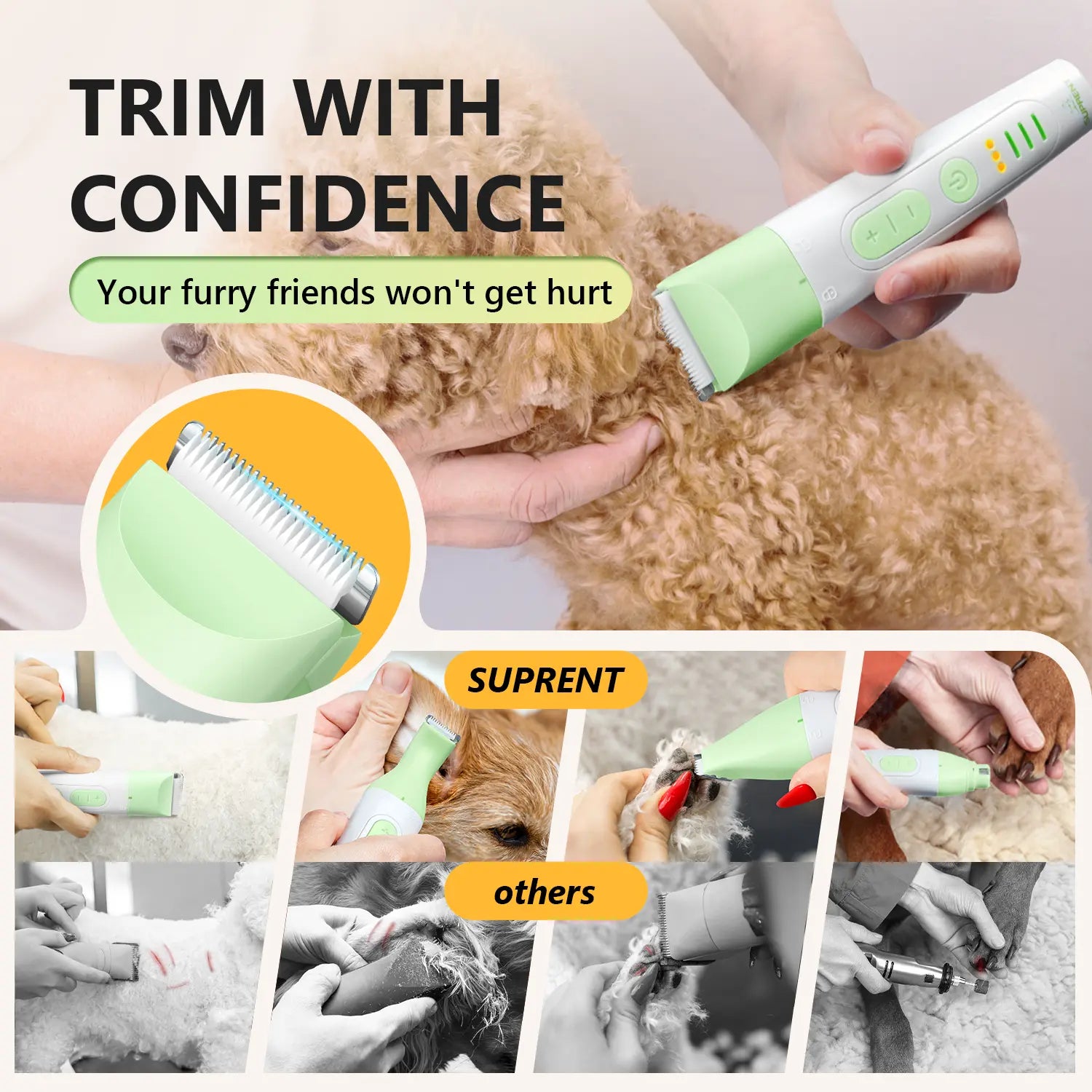 [Juggler] Fuzzyfix 4 in 1 Dog Grooming Kit , Cordless Cat Paw Trimmer Dog Nail Grinder, for Cat Matted Hair and Small Dogs Thick Coats