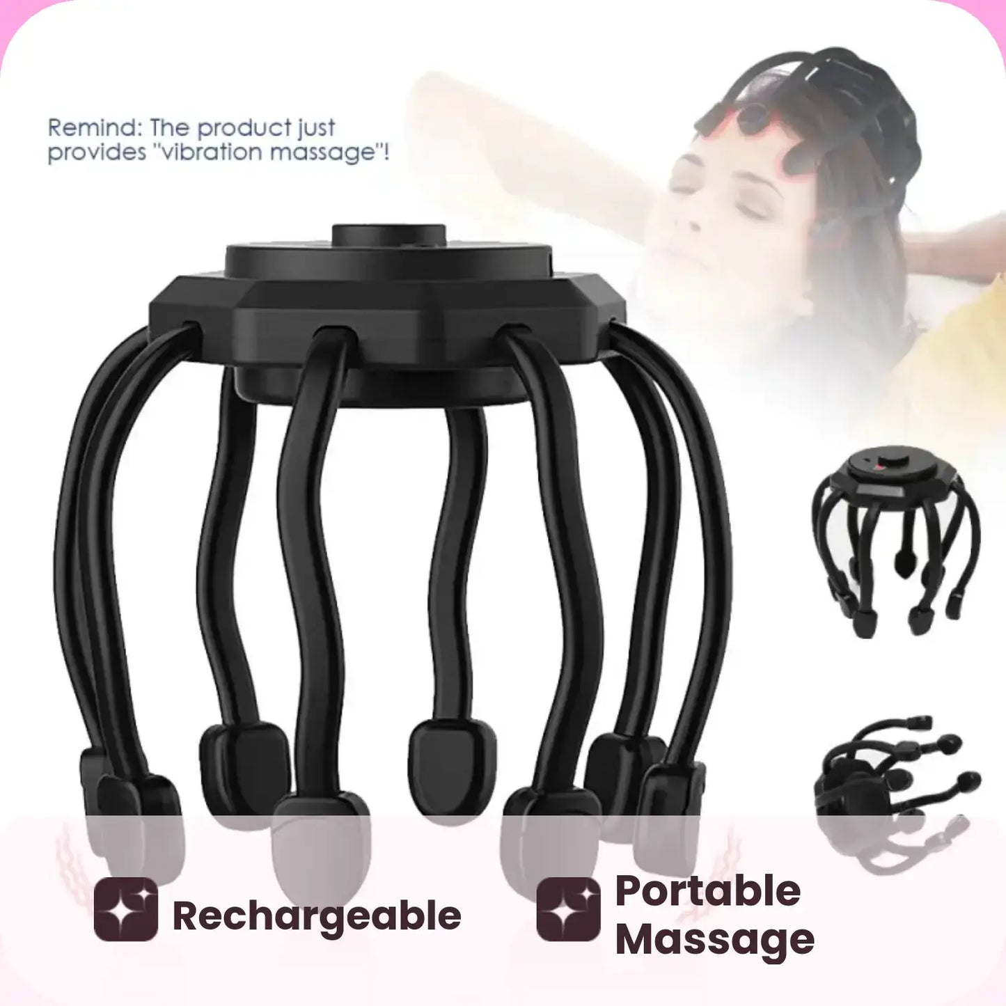 Electric Smart Head Massager, Rechargeable Scalp Massager, 3-Speed Vibration Massage, Portable Home Head Massage Tool