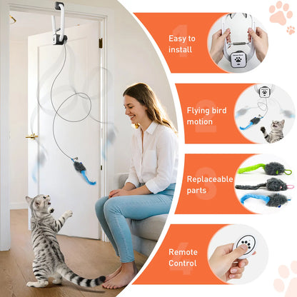 Minmin'S House Rechargeable Electric Cat Teaser with Remote – Interactive Door Clip Teaser for Cats, 2 Motion Modes (360° Spin & Irregular Jumping), Smart Auto Cat Toy for Exercise & Fun Tiktokshopspringglowup