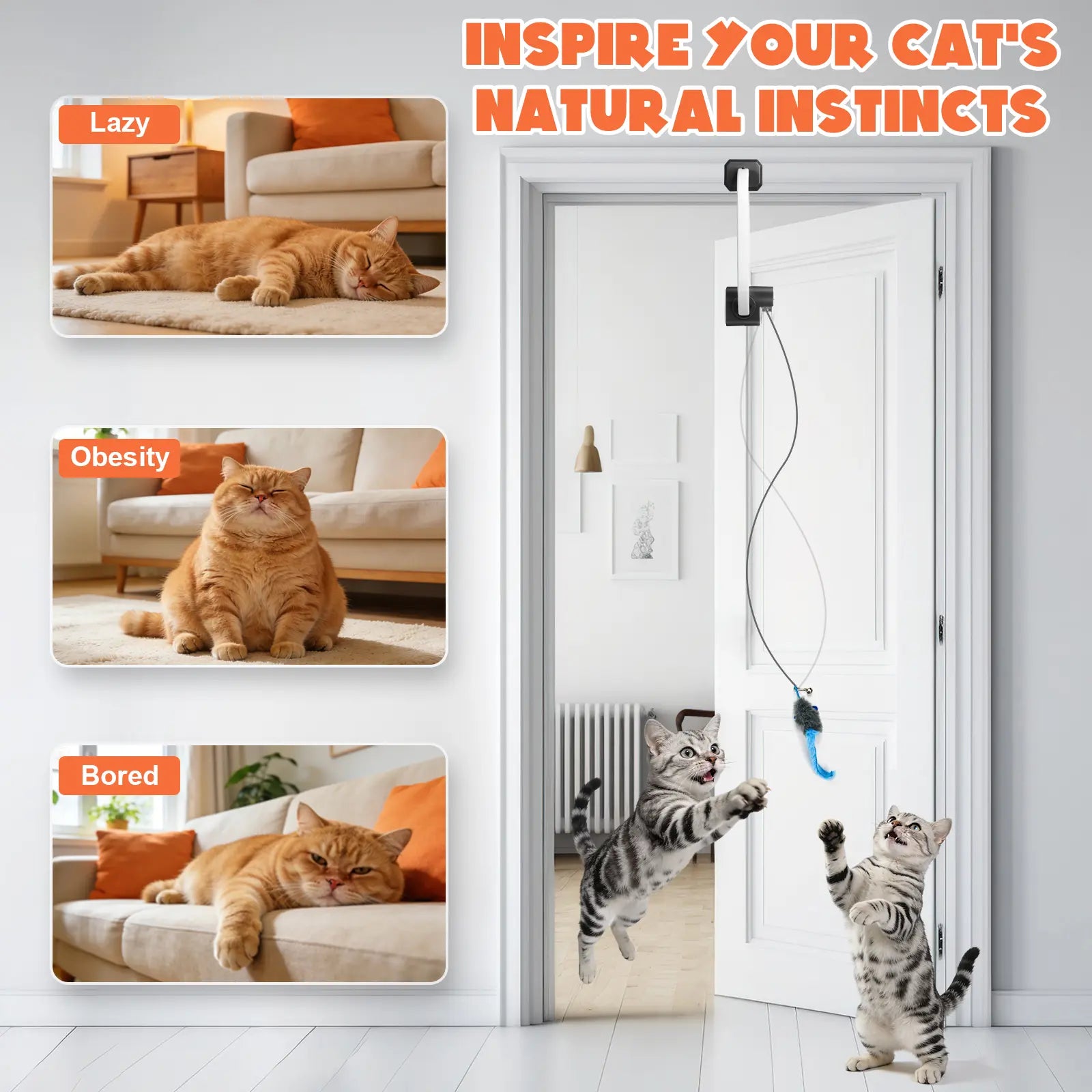 Minmin'S House Rechargeable Electric Cat Teaser with Remote – Interactive Door Clip Teaser for Cats, 2 Motion Modes (360° Spin & Irregular Jumping), Smart Auto Cat Toy for Exercise & Fun Tiktokshopspringglowup