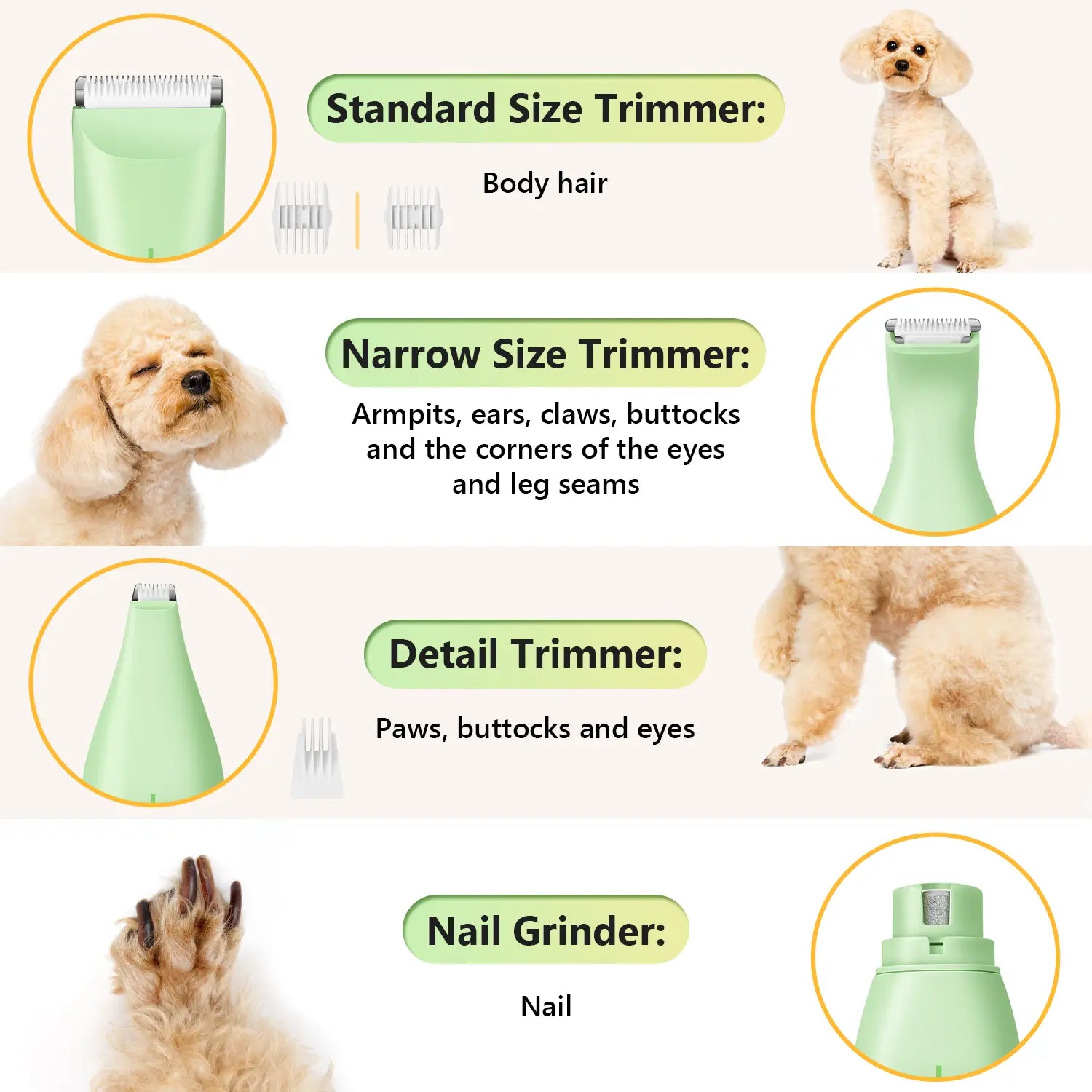 [Juggler] Fuzzyfix 4 in 1 Dog Grooming Kit , Cordless Cat Paw Trimmer Dog Nail Grinder, for Cat Matted Hair and Small Dogs Thick Coats