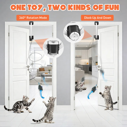 Minmin'S House Rechargeable Electric Cat Teaser with Remote – Interactive Door Clip Teaser for Cats, 2 Motion Modes (360° Spin & Irregular Jumping), Smart Auto Cat Toy for Exercise & Fun Tiktokshopspringglowup
