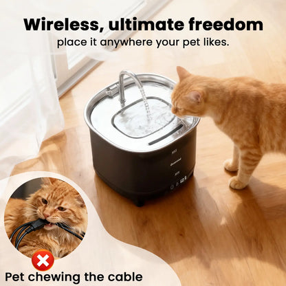 Geoorood Cat Water Fountain Cordless, 101Oz/3L Wireless Pet Water Fountain for Indoor Cats, Battery-Operated Cat Drinking Fountain with Motion Sensor, Ultra-Quiet Pump, Bpa-Free