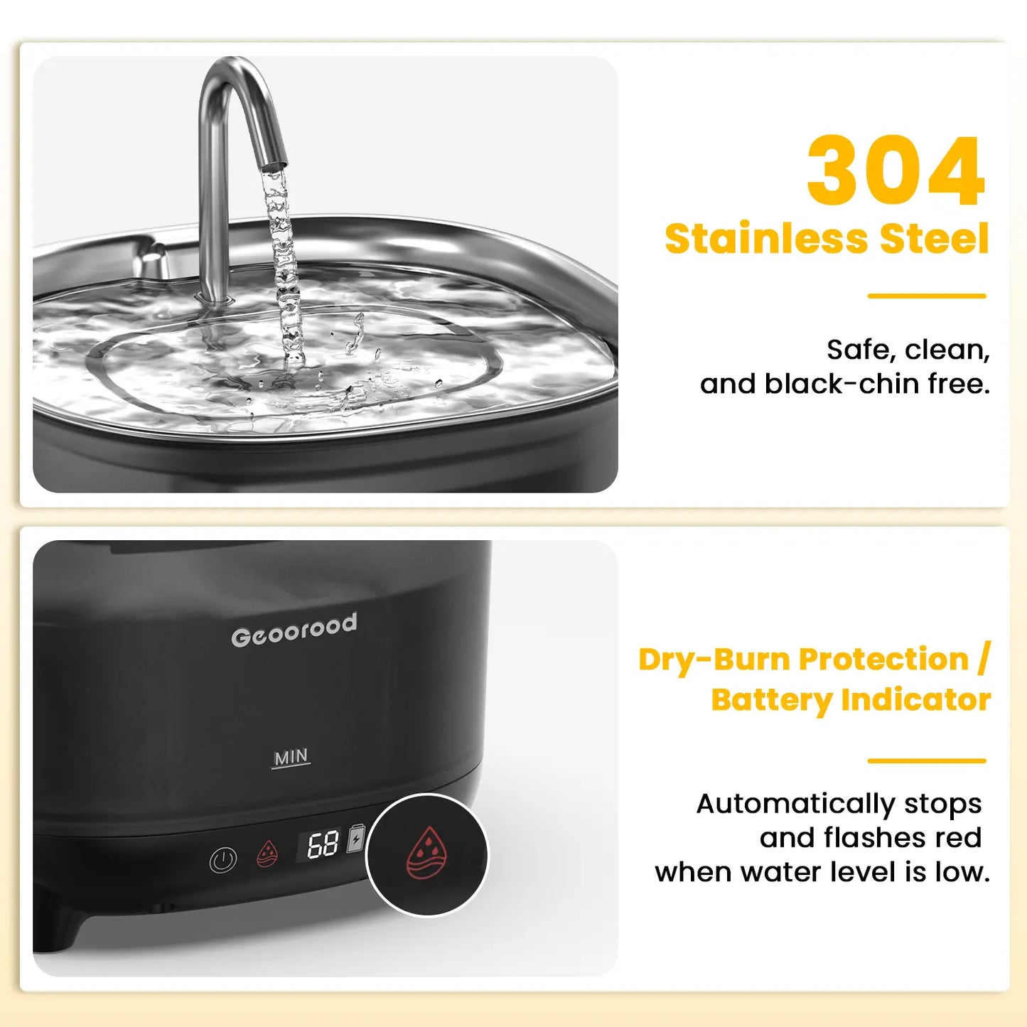 Geoorood Cat Water Fountain Cordless, 101Oz/3L Wireless Pet Water Fountain for Indoor Cats, Battery-Operated Cat Drinking Fountain with Motion Sensor, Ultra-Quiet Pump, Bpa-Free