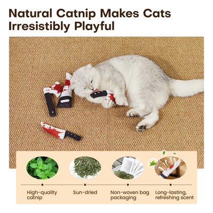 Potaroma 4Pcs Cat Toys, Horror Halloween Knife-Shaped Kitten Crinkly Sound Toys, Indoor Exercise for All Cat Breeds 6.5 Inches