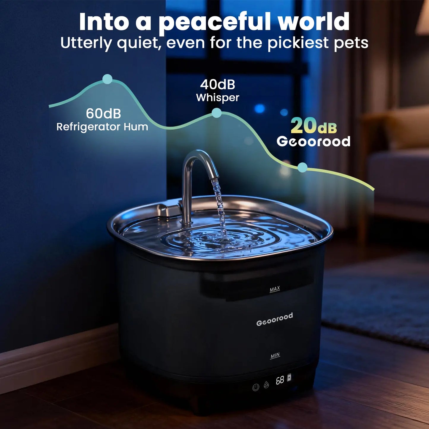 Geoorood Cat Water Fountain Cordless, 101Oz/3L Wireless Pet Water Fountain for Indoor Cats, Battery-Operated Cat Drinking Fountain with Motion Sensor, Ultra-Quiet Pump, Bpa-Free